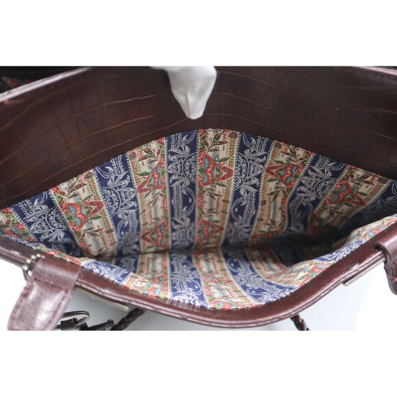 Bueno Brown Faux Crocodile Tote Bag With Braided Handles Printed Interior - Picture 7 of 13